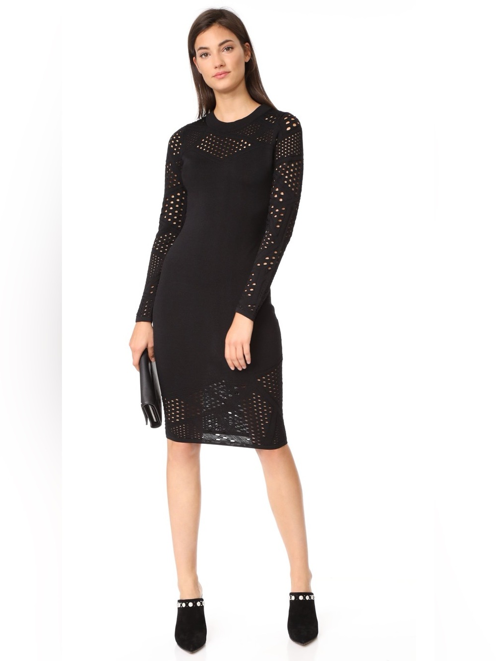 Milly Long-Sleeve Fractured Pointelle Sheath Dress- Size L